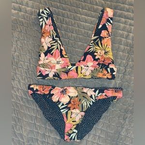 Billabong Reversible Floral Bikini Top and Bottom - Size Medium